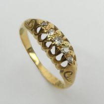 18ct gold five stone diamond ring, Chester 1913, 1.9 grams. UK Postage £12.