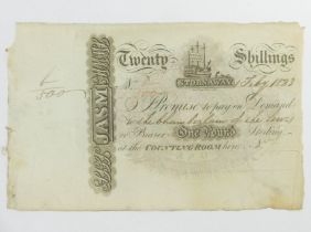 1823 Stornaway twenty shillings one pound note. UK Postage £5.