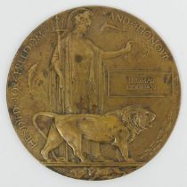 World War I Death Plaque, Thomas Coogan, Royal Inniskilling Fusiliers. UK Postage £12.