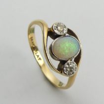 18ct gold opal and diamond ring, 2.2 grams, 8.6mm, size K 1/2