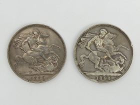 Queen Victoria silver crowns 1889 and 1895.