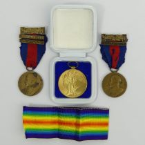 Great War medal to M.H. Harrold 962056 and two Kings medals, 1913 -14 and 1914-15. UK Postage £12.