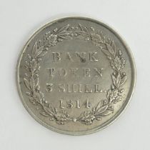 3 shill 1814 Bank silver token, George III, 35mm.