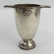 Elizabeth II silver twin handled vase, Edinburgh, 297 grams, 12.5 cm x 13 cm. UK Postage £12.