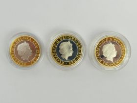 Three silver two pound coins, 2007,2008,2009.