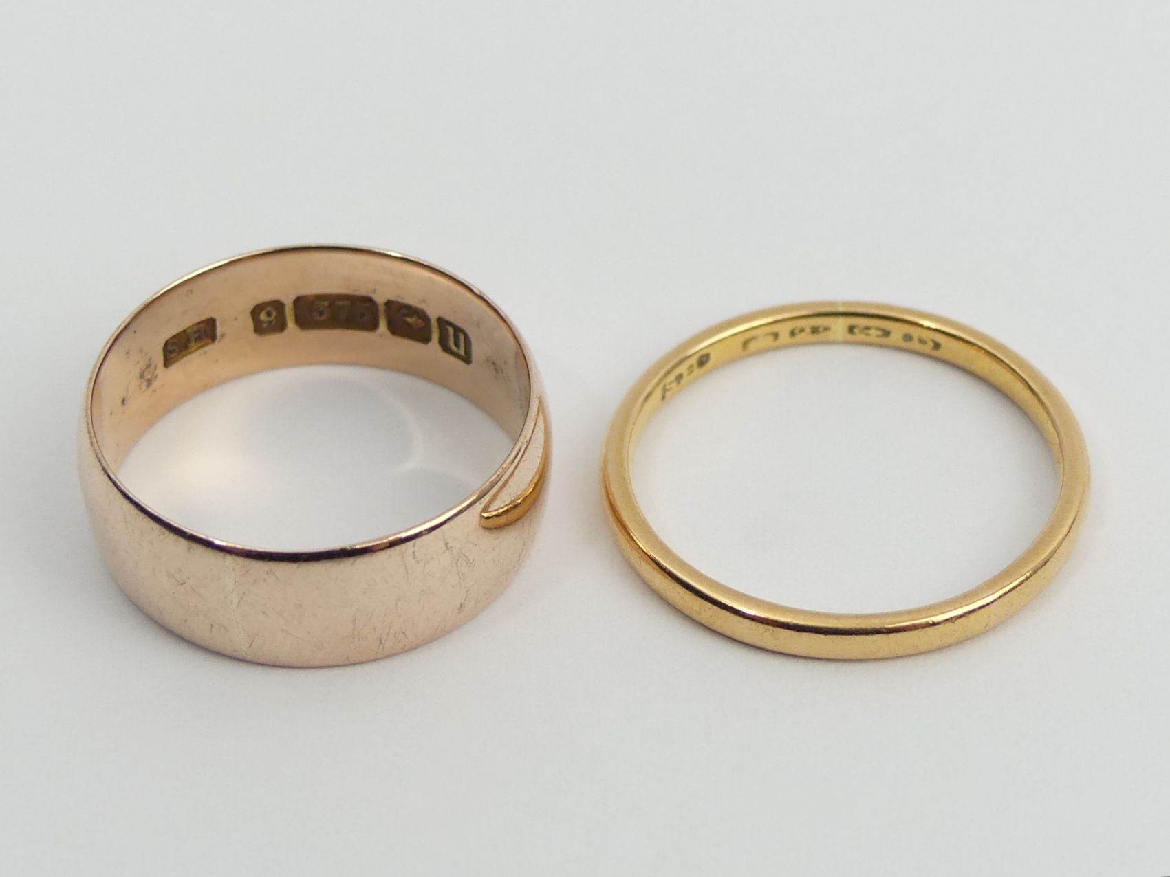 9ct rose gold wedding band, 2.8 grams and a 22ct gold example, 2 grams, both size L. UK Postage £12. - Image 3 of 3