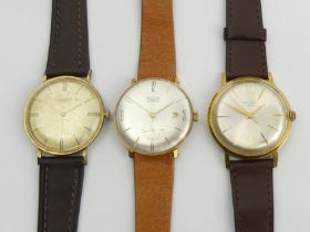 Excalibur, Avia and Poljot gold tone manual wind gents wristwatches, 35mm + 36mm, inc. crowns. UK