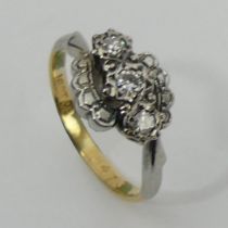 18ct gold diamond three stone ring, 3 grams, 8.7mm, size J 1/2