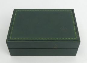 Rolex green watch box with a wooden interior, 38.00.2, 14.5 x 10.2 x 5.2cm. UK Postage £12.