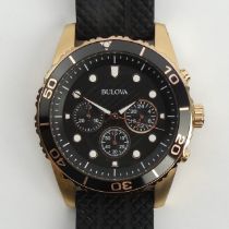 Bulova men's classic black rubber strap chronograph quartz watch (boxed), 46mm inc. crown. UK