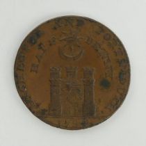 Portsmouth 1794 half penny, payable at Sharps Portsmouth and Chaldecotts Chichester.