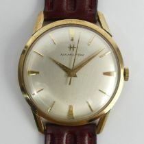 9ct gold Hamilton manual wind gents watch. UK Postage £12. Condition Report: In good working order.