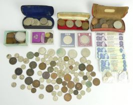 A box of mixed British coinage, Victorian and later.