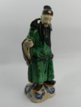 19th Century Chinese pottery figure of a sage, 36cm. UK Postage £18.