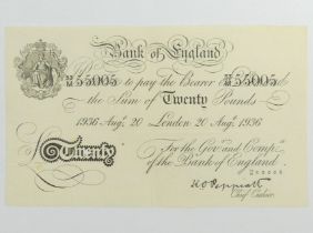 Bank of England Peppiatt twenty pounds note 1936. UK Postage £5.