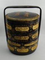 Old Chinese lacquerware three tier wedding basket, 48cm x 36cm. UK Postage £20.