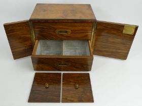 Victorian walnut two drawer humidor cabinet with a Bramah lock and key, 30 x 24 x 20 cm. UK