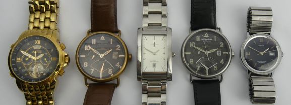 Five gents watches including Timex, Aatos, and Hammond. UK Postage £12.