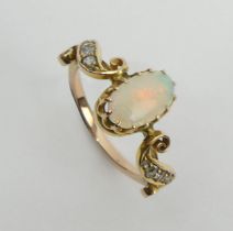 18ct & 14ct gold opal and diamond ring, 2.9 grams, 10.3mm, size L1/2. UK Postage £12.