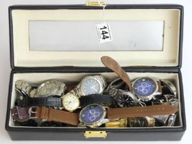 A box of mixed gents watches including a Bentima manual wind example. UK Postage £15.