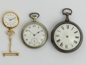 Silver pair case pocket watch, London 1811, a nickel cased pocket watch and a gold plated example.