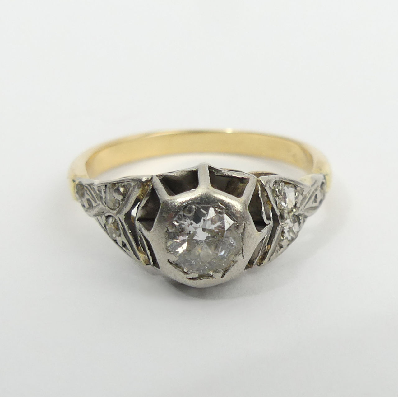 18ct gold diamond solitaire with diamond set shoulders, (1/2ct centre stone), 3.5 grams, 8.8mm, size - Image 2 of 6