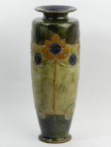 Royal Doulton large art pottery sunflower design vase, 36cm. Postage £20.
