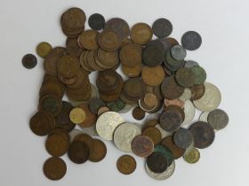 A box of mixed coins including some silver and a 1951 crown.