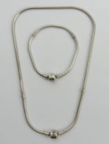 Pandora silver necklace and bracelet, 41.6 grams, bracelet 18cm, necklace 40cm. UK Postage £12.