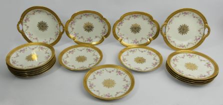 De Haviland Limoges finely gilded floral porcelain 16 piece dessert service, plates 22cm