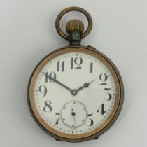 An oversize gun metal pocket watch from the early 20th Century, 95mm x 65mm. UK Postage £12.