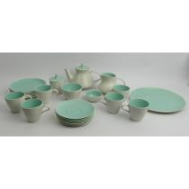 Poole twenty-six piece two tone pottery tea set. Collection Only.