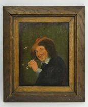 Dutch painting, man smoking a pipe, overall 28.5cm x 15cm. UK Postage £12