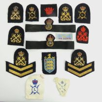 Various Navy Arm bands and embroidered emblems. UK Postage £12.