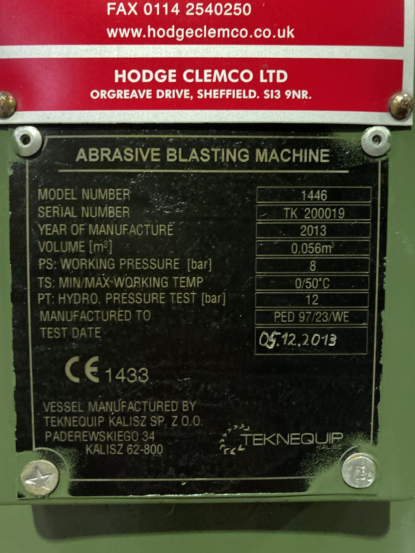 Hodge Clemzon 1446 Abrasive Blasting Machine (as new) - Image 2 of 3