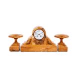 A LATE 19TH CENTURY FRENCH SIENNA MARBLE CLOCK GARNITURE