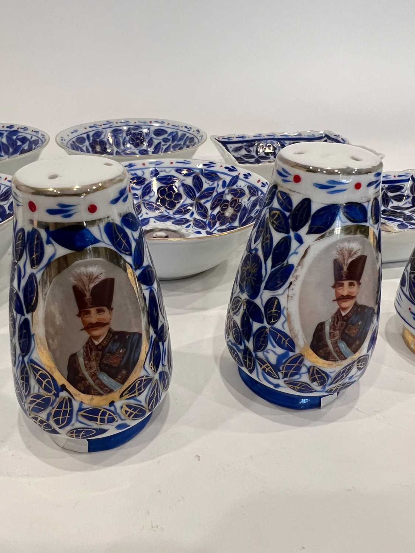 A RUSSIAN PORCELAIN SALT AND PEPPER SET TOGETHER WITH OTHER ITEMS MADE FOR THE PERSIAN MARKET - Image 2 of 5