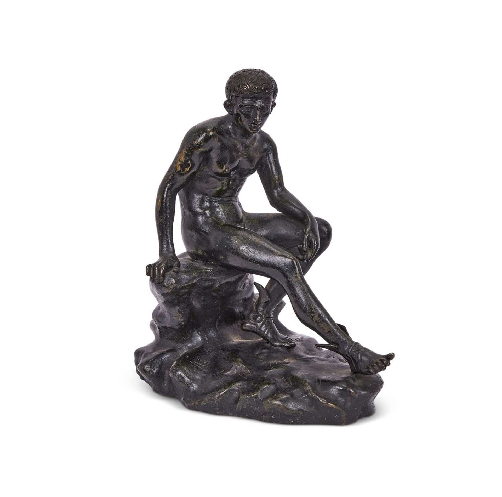 A 19TH CENTURY ITALIAN GRAND TOUR BRONZE OF THE SEATED MERCURY