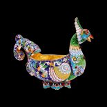 A SILVER GILT, CLOISONNE ENAMEL AND GEM SET RUSSIAN STYLE KOVSH