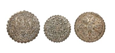 THREE 19TH CENTURY OTTOMAN REPOUSSE SILVER MIRRORS, TURKEY