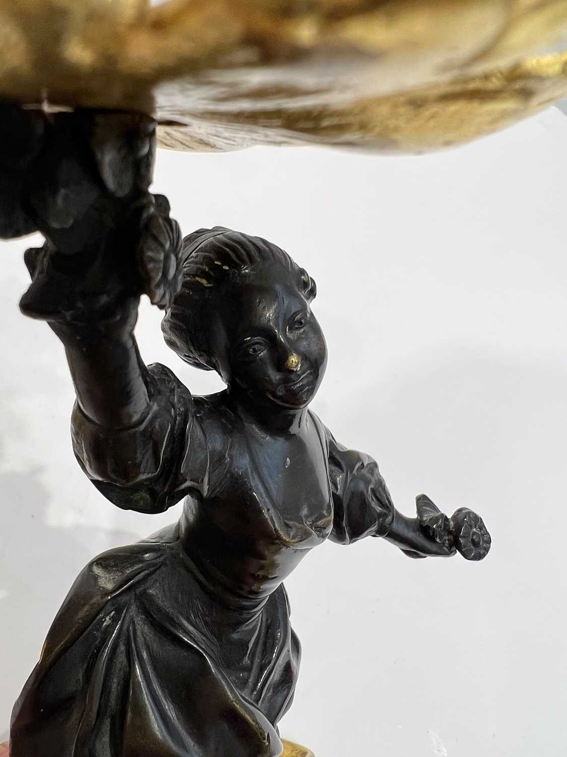 A PAIR OF ROCOCO REVIVAL GILT AND PATINATED BRONZE FIGURAL CANDLESTICKS CIRCA 1830 - Image 3 of 5