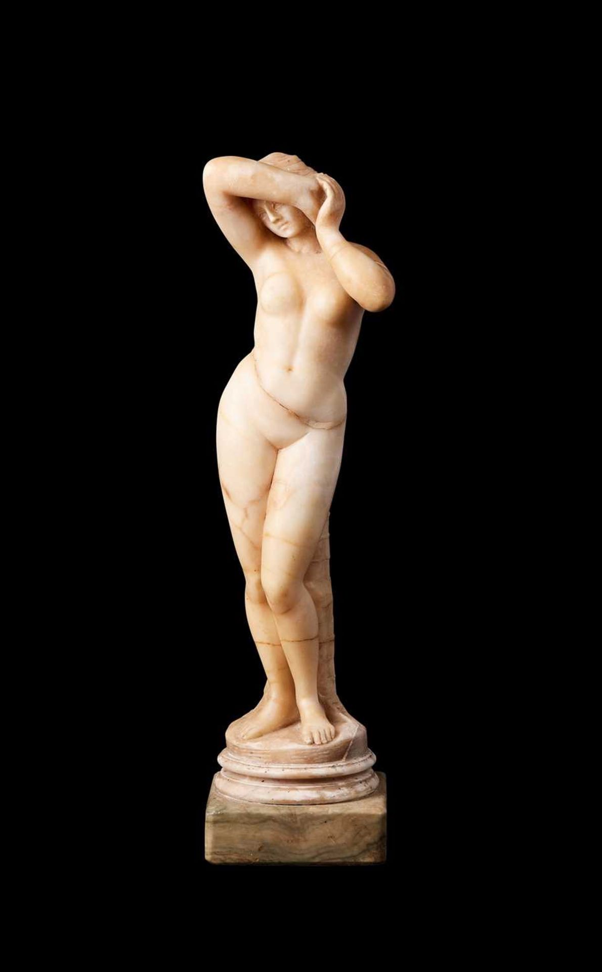 AFTER JEAN-ALEXANDRE-JOSEPH FALGUIÈRE (1831-1900): AN ALABASTER FIGURE OF PHRYNE