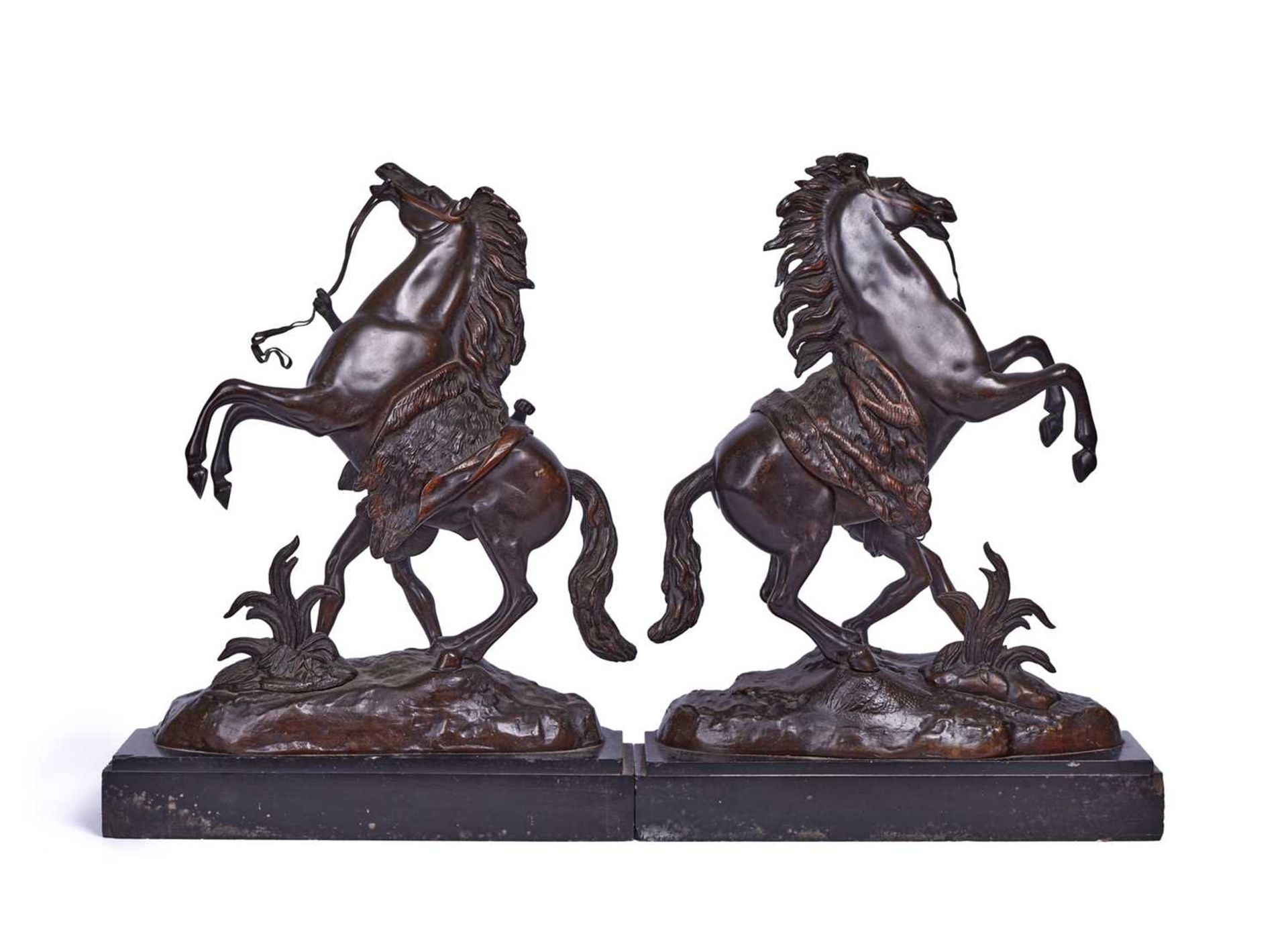 A PAIR OF 19TH CENTURY BRONZE MODELS OF THE MARLEY HORSES AFTER COUSTOU (FRENCH, 1677-1746) - Image 3 of 3