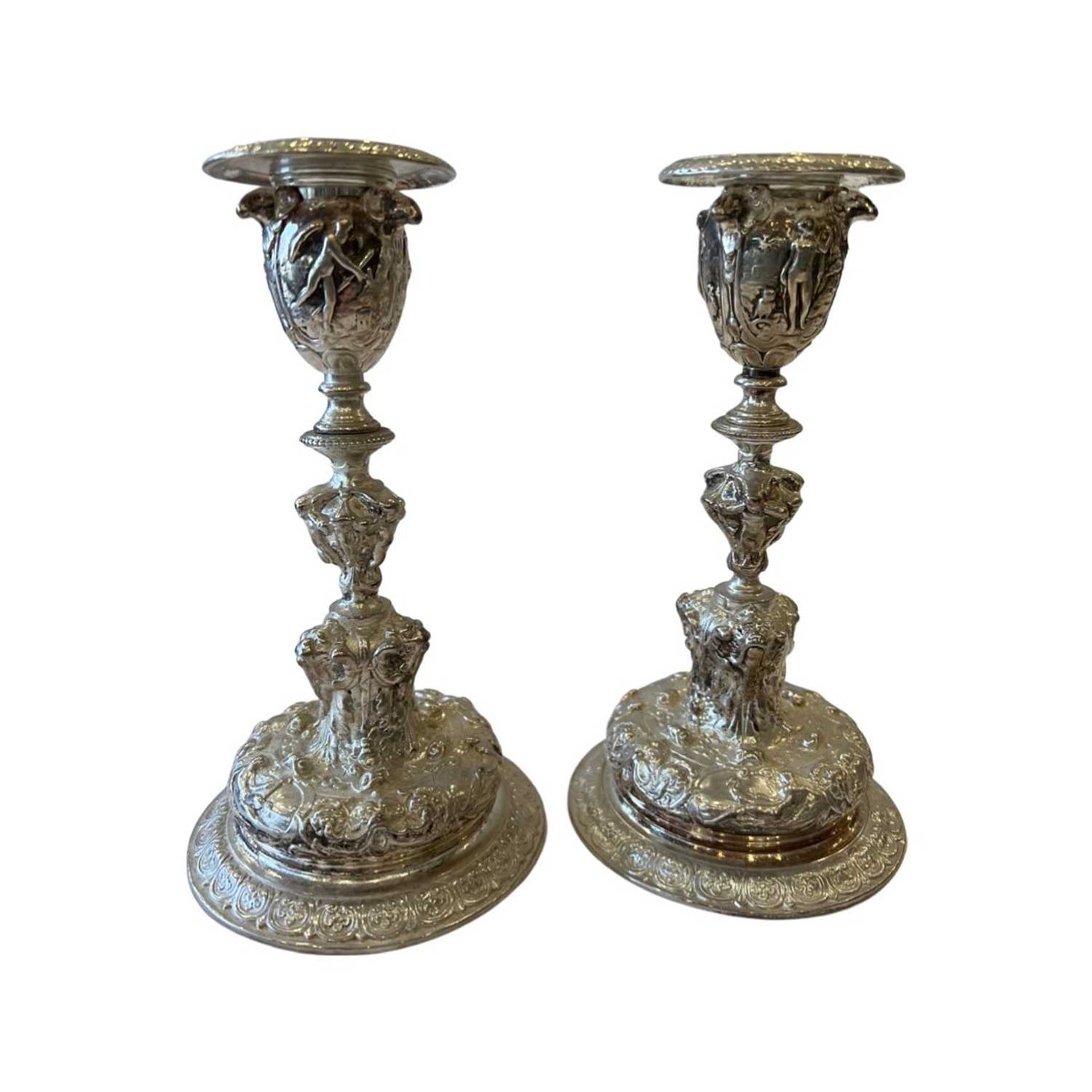 ELKINGTON: A PAIR OF 19TH CENTURY CANDLESTICKS TOGETHER WITH A BOWL - Image 3 of 3