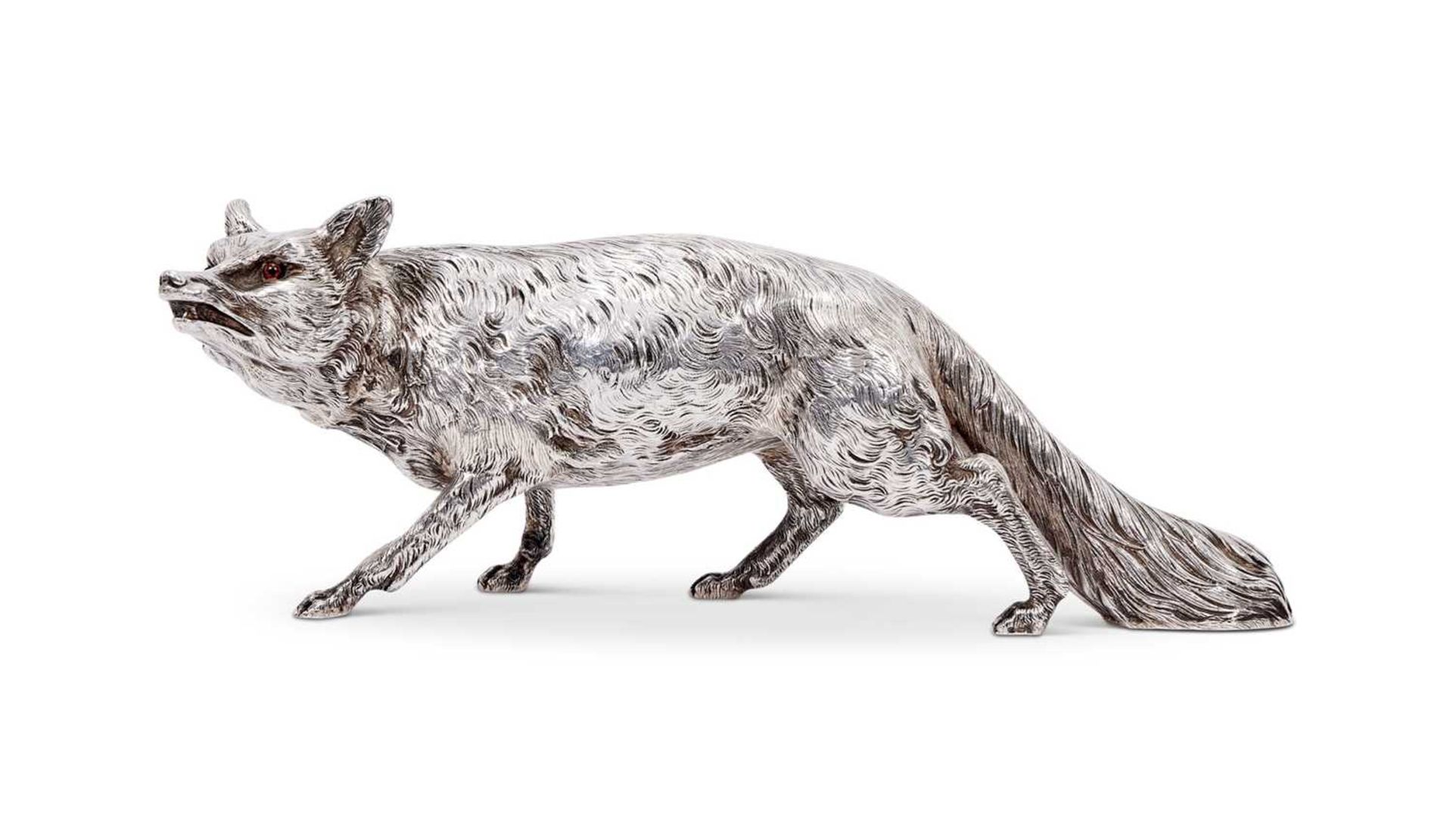 A LARGE EARLY CENTURY GERMAN SILVER MODEL OF A RED FOX