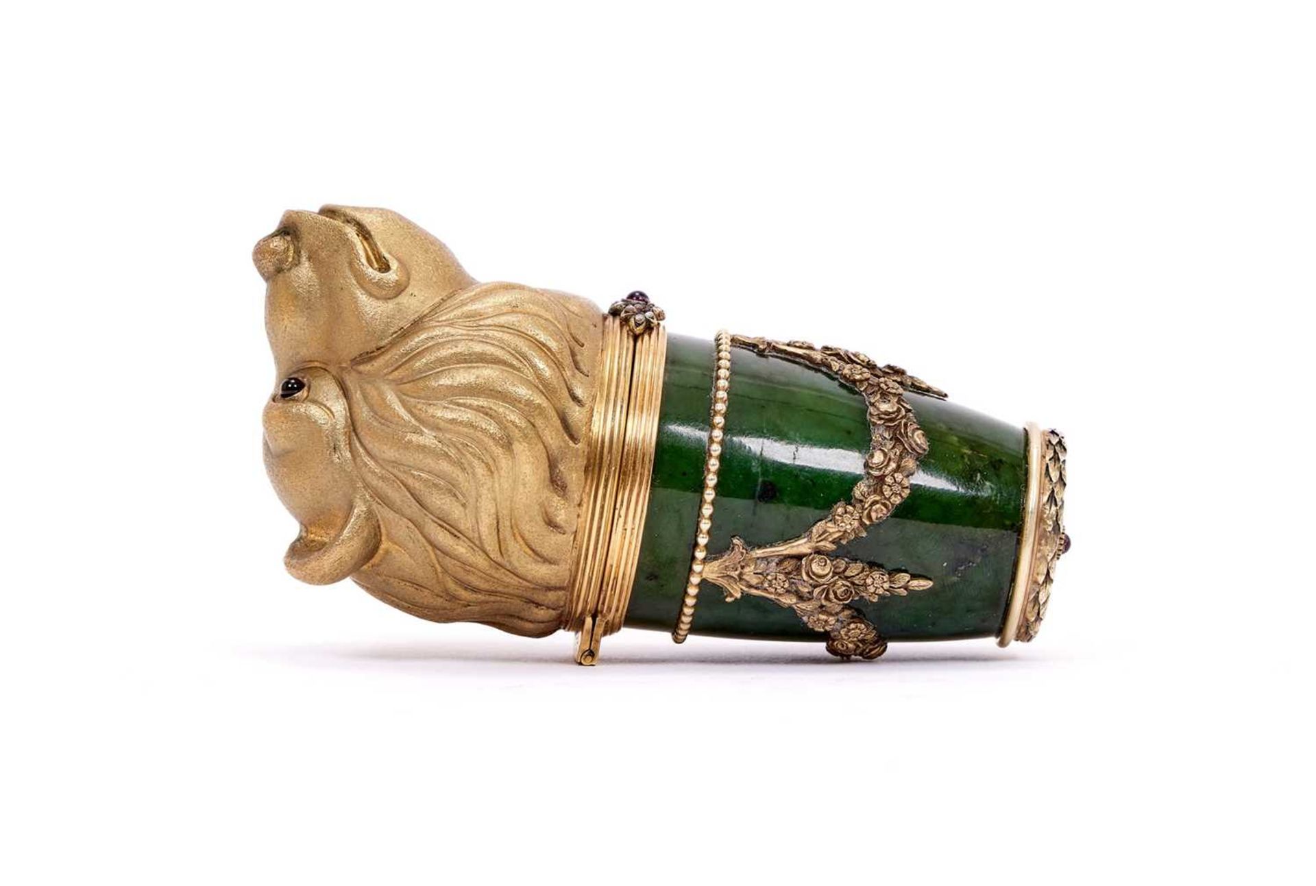 A FABERGE STYLE SILVER GILT, GEM SET AND NEPHRITE JADE BOX MODELLED WITH A BEAR - Image 3 of 13