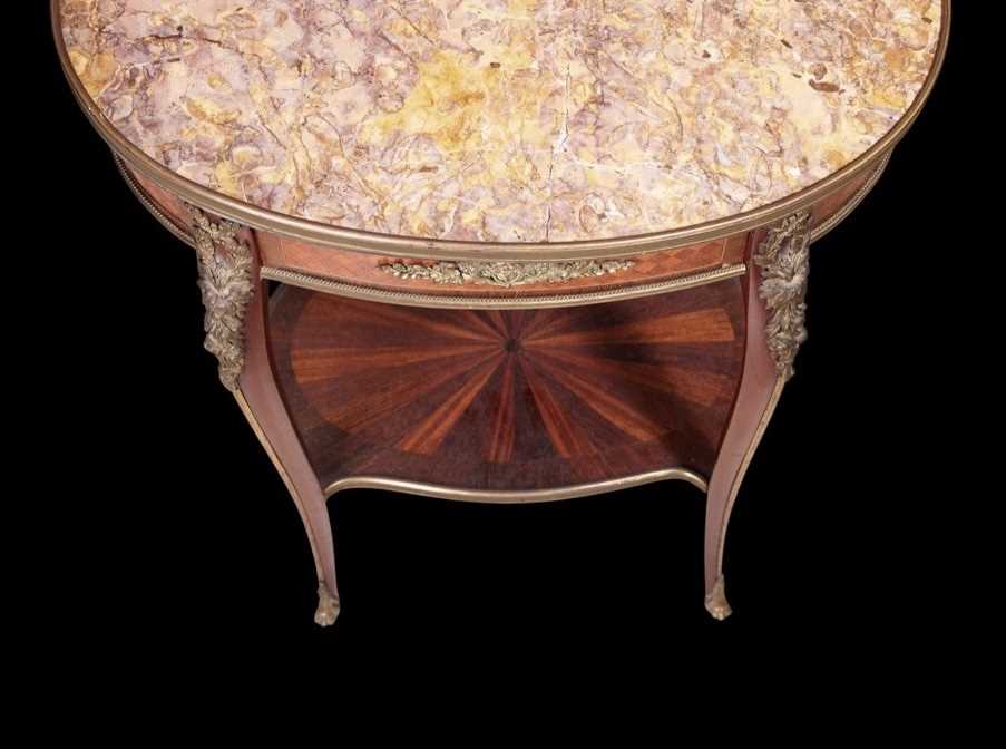A LATE 19TH CENTURY FRENCH AMARANTH AND KINGWOOD MARBLE TOPPED TABLE - Image 2 of 2
