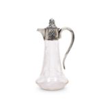 A 19TH CENTURY SILVER AND DIAMOND MOUNTED CUT GLASS CLARET JUG, RUSSIAN