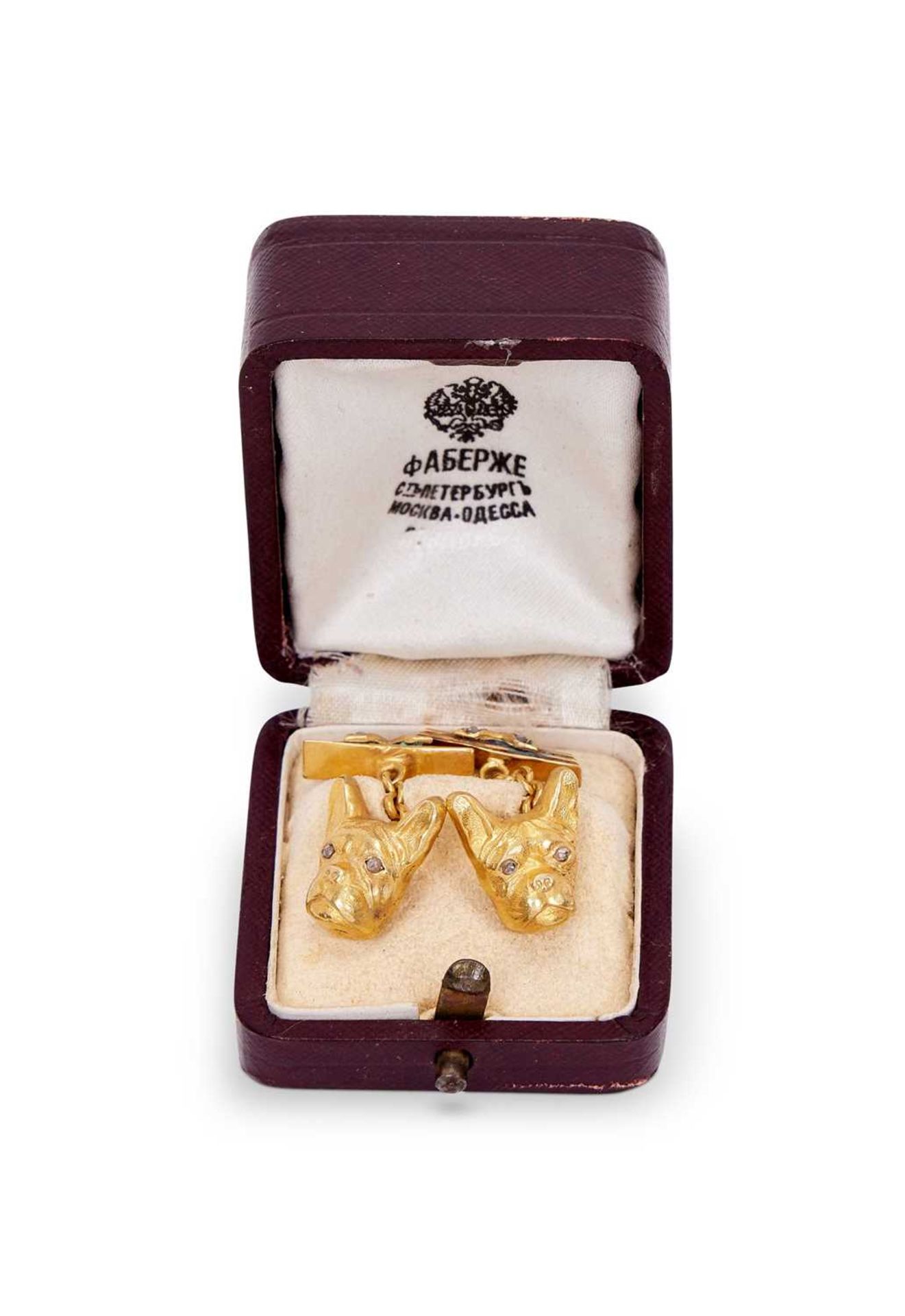 A PAIR OF SILVER GILT AND DIAMOND SET RUSSIAN STYLE CUFFLINKS MODELLED WITH BULLDOGS - Image 2 of 2