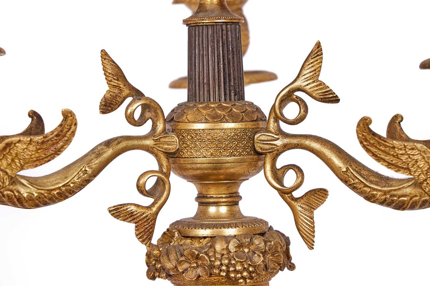 A PAIR OF EMPIRE PERIOD GILT AND PATINATED BRONZE CANDELABRA, EARLY 19TH CENTURY, FRENCH - Image 3 of 5